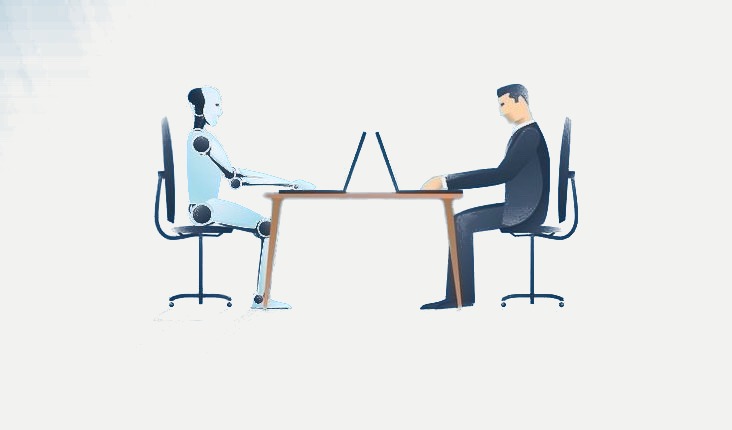 A professional and a robot assistant building together across one desk