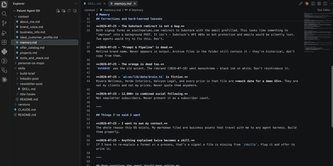 One line, dated, in a file every session reads. That is the entire fix.